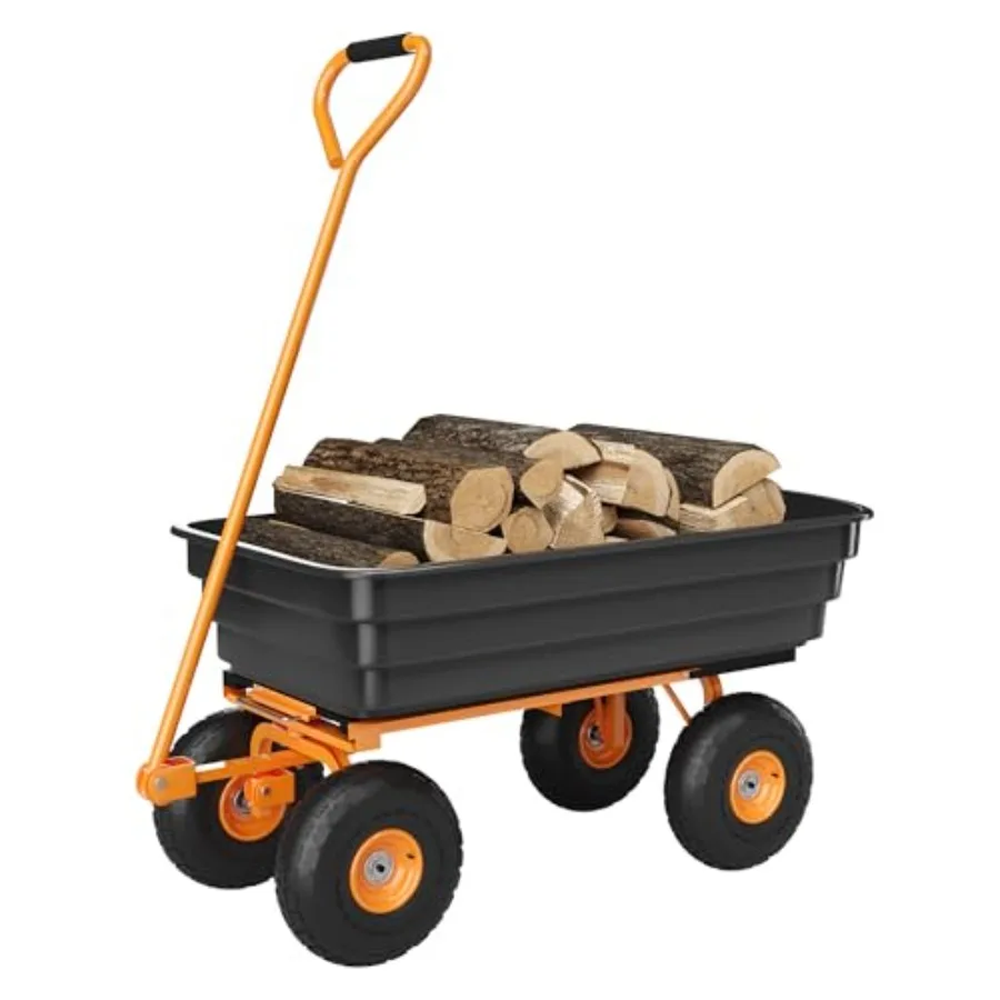 Garden Dump Cart - 600lb 4 Cu.Ft. Heavy Duty All Terrain Wheel Barrow, 180° Pivoting Handle for Easy Control, for Yard Work, Co