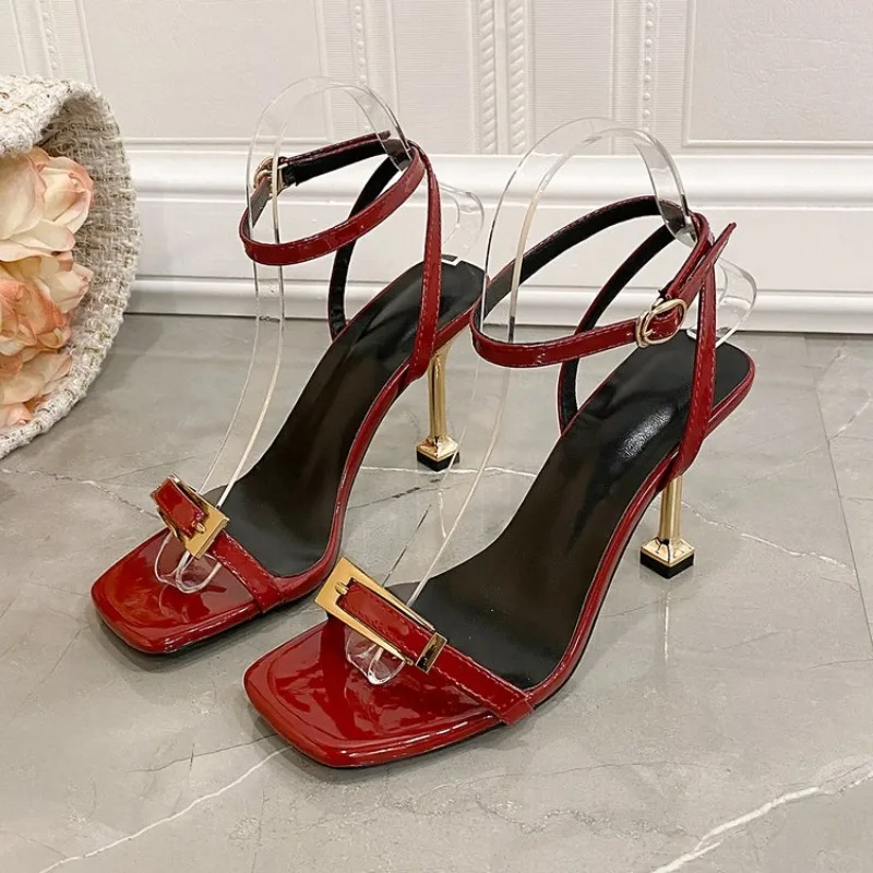 9cm High Heel Sandals 2026 New Straight Strap Sandals Womne Summer Sexy Thin Heel Pointed Women's Shoes