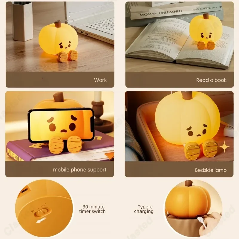Creative LED ใหม่น่ารักฟักทองซิลิโคนรูปร่างชาร์จ Pat Night Light สํานักงานอ่านห้องนอนข้างเตียงแสงบรรยากาศ