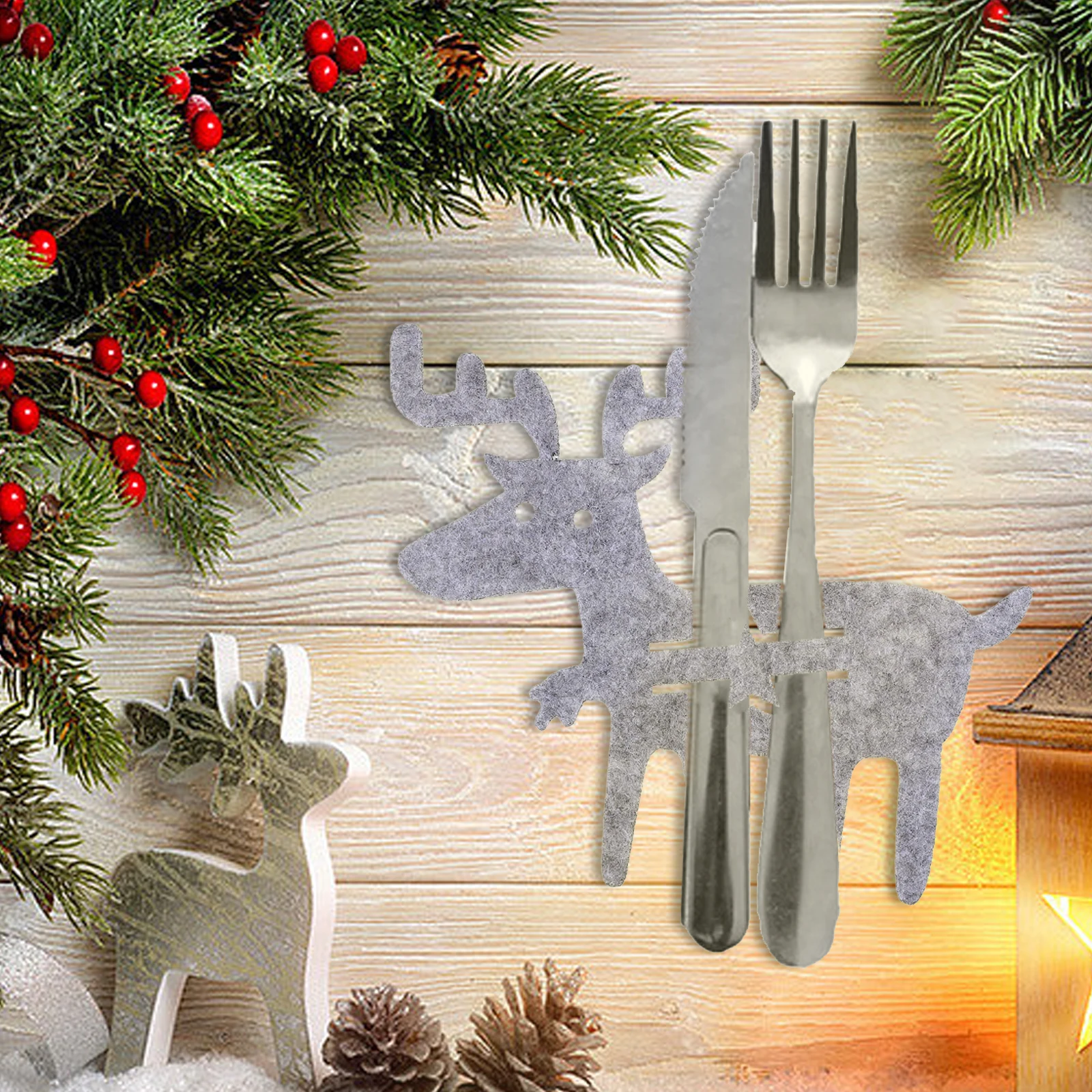 

4pcs Elk Cutlery Bags Red Christmas Spoon Fork Knife Holders Party Dinning Table Decor Storage Bags Practical Use