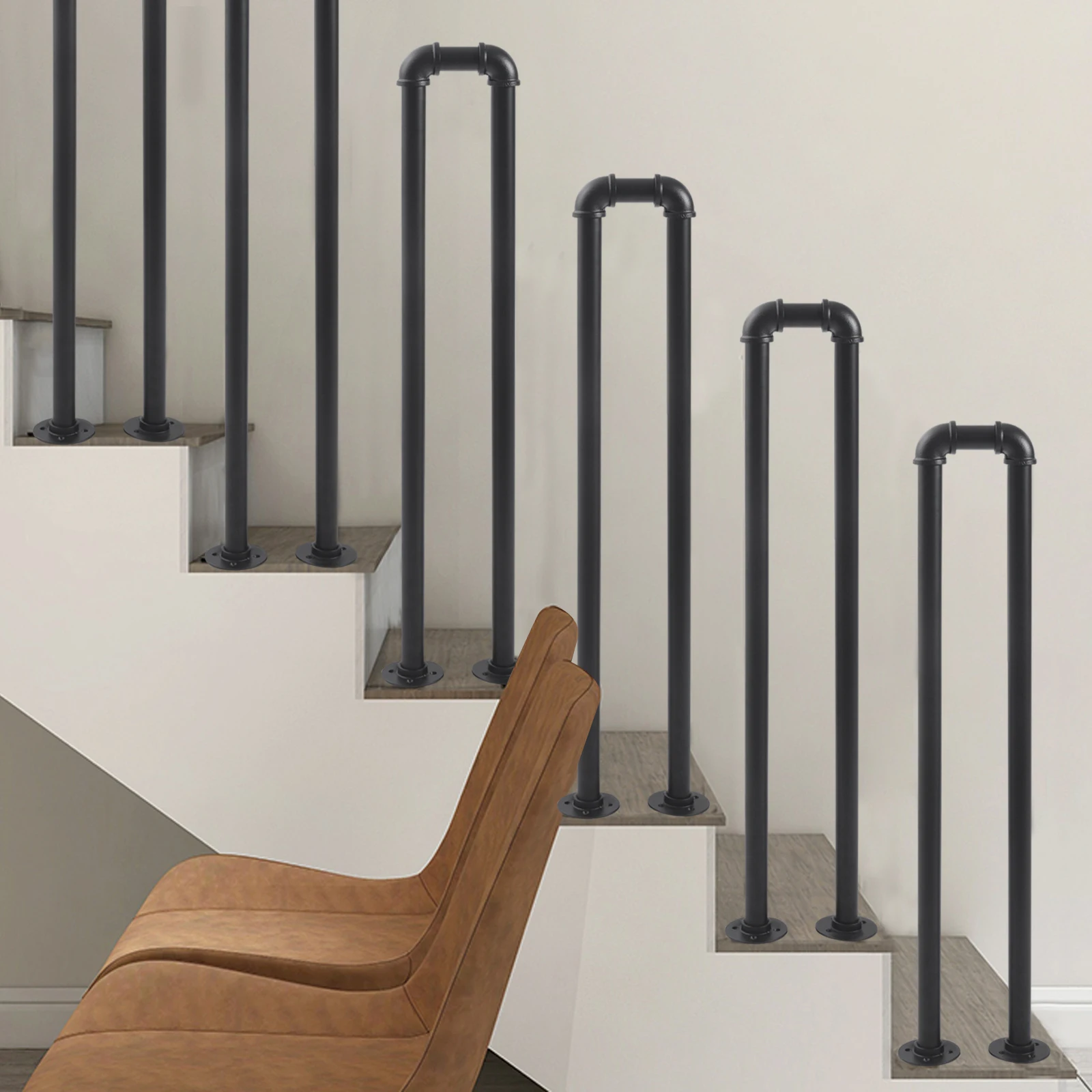 33.46inch Height Modern U-shaped Stair Handrail Black for Porches, Gardens, Homes