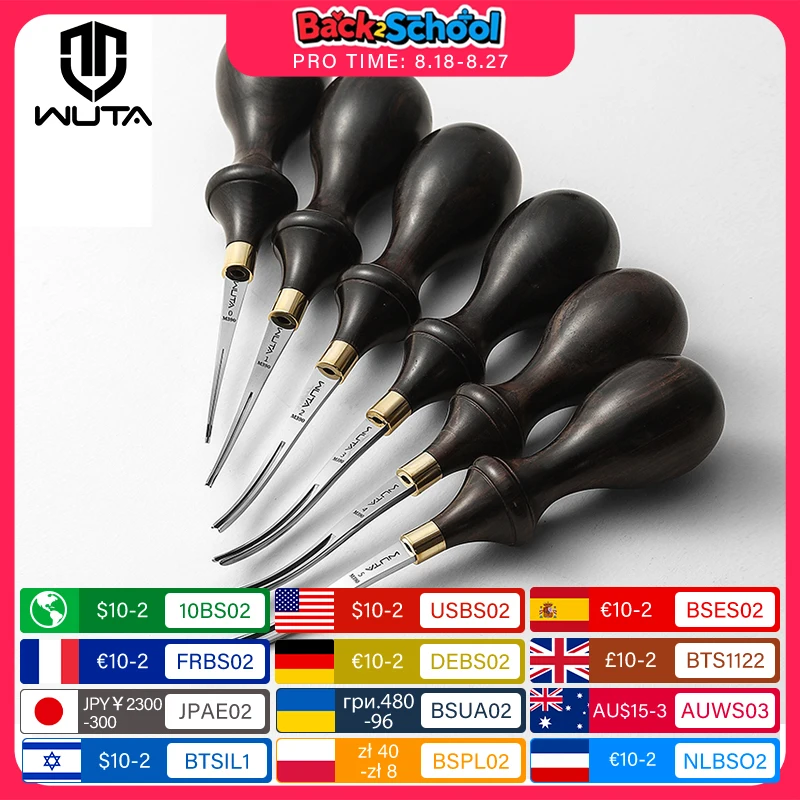 

WUTA Leather Edge Beveler PRO Skiving Craft Work Tools M390 Стальной резак с ручкой из черного дерева Обрезной станок для биговки Skiver доступен 6 размеров
