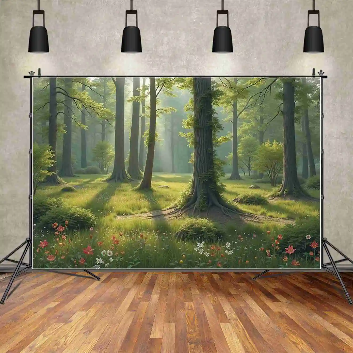 MOON.QG خلفية شجرة غابة الربيع حديقة الحديقة الطبيعية العشب الأخضر زهرة خلفية ديكور المنزل التصوير استوديو الدعائم
