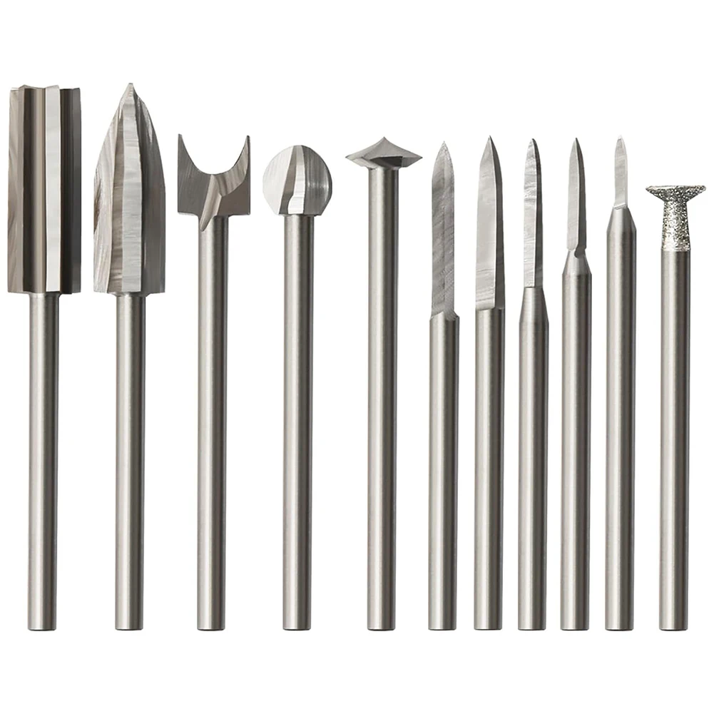 

11 Pcs Wood Carving Drill Bits 1/8 Inch Shank For DIY Drilling Rotary Tool Power Tools Tool Accessories Professional Tools