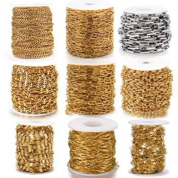 1meter Gold Stainless Steel Chain Multi Styles Star Thick Cable Curb Chains for Necklace…