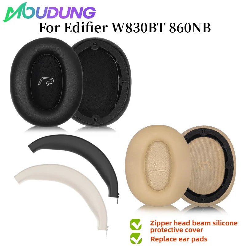 

MOUDUNG Replacement leather Memory foam Earpads Silicone zipper head beam protective cover For Edifier W830BT 860NB headset