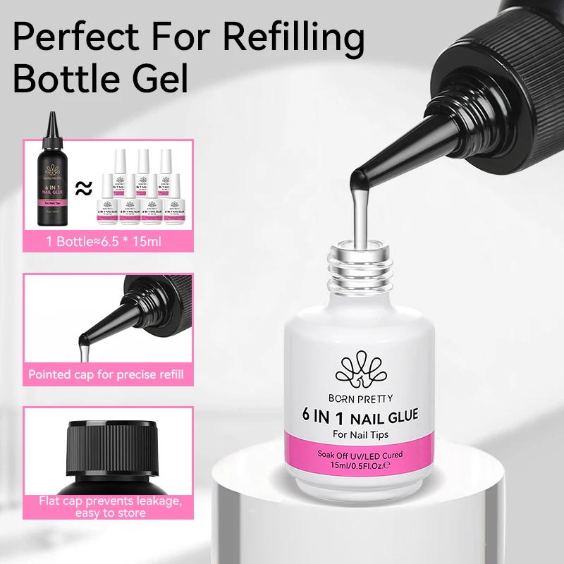 BORN PRETTY 100ml 6 in 1 ネイルグルー ジェルネイルポリッシュ 大容量 スーパートップコート セミパーマネント マニキュア ソークオフ UV LED ネイルサロン