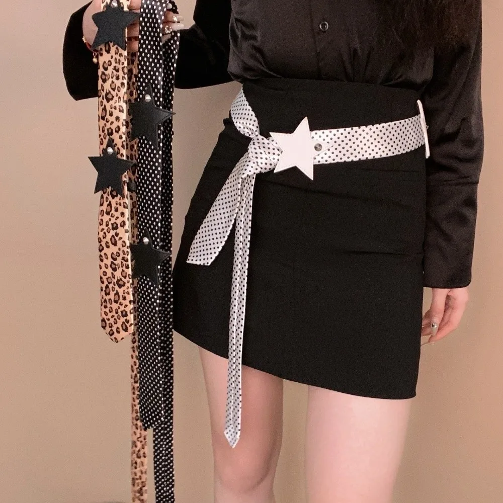 

Элегантный шарф с леопардовым принтом в стиле ретро, шарф со звездами, завязанный вручную, повязка для волос, шикарный стильный пояс в горошек, повседневная одежда