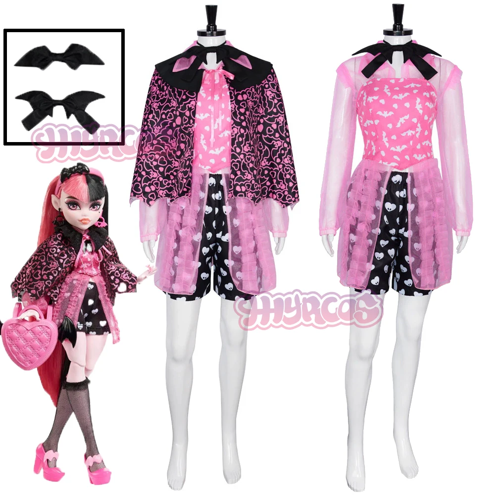 

Костюм для косплея аниме-монстра Дракулауры, головной убор, розовые платья, плащ, набор аксессуаров, наряд для Хэллоуина для женщин