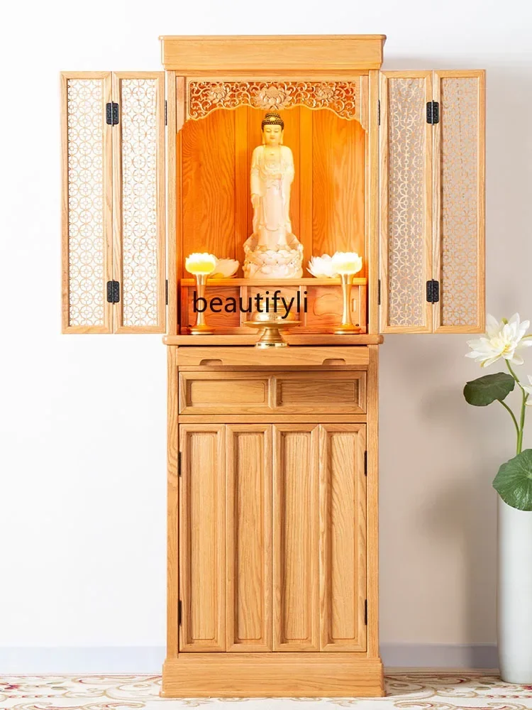 

Red Oak Solid Wood Buddha Shrine Altar Modern Household Shrine Clothes Closet with Door Fortune Buddha Cabinet