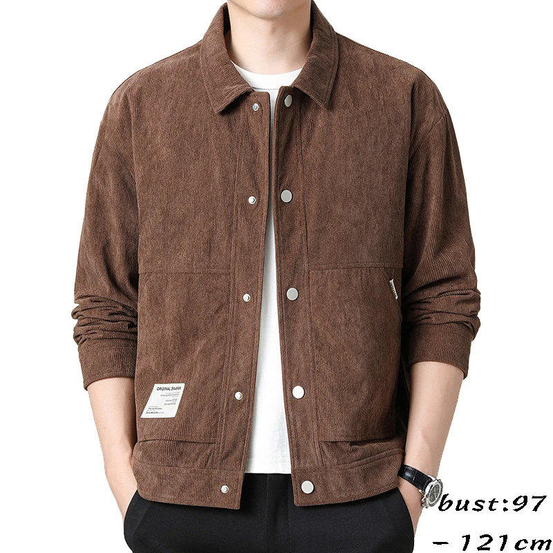 

high quality corduroy jacket coat for men big size size turndown collar spring autumn 2024 causal clothing - black brown grey