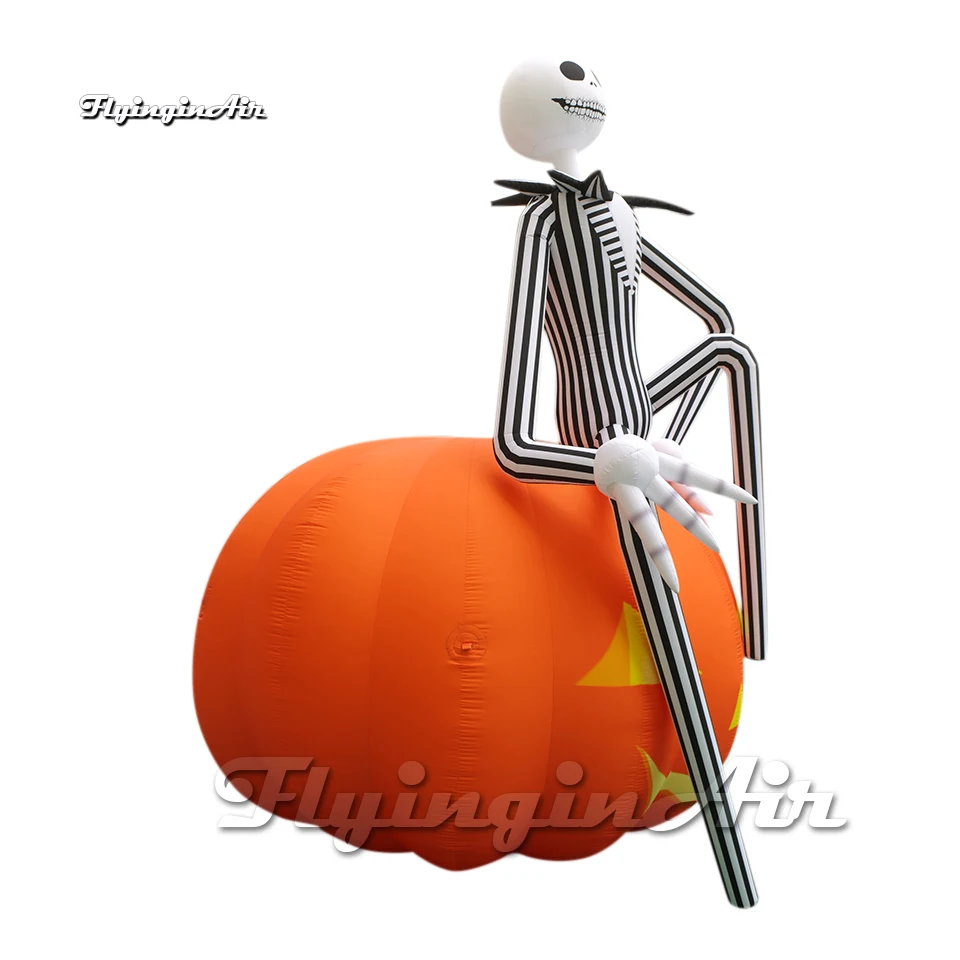 

Elegant Inflatable Skeleton Gentleman Artistic Halloween Figure With Large Evil Pumpkin Balloon For Club Event