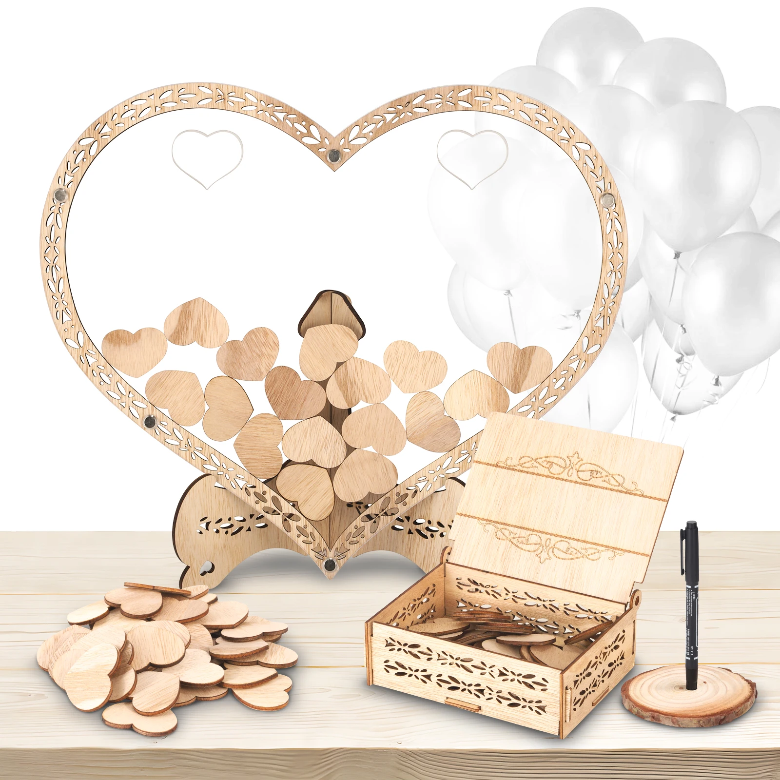 Wooden Wedding Guest Book, Alternative Wedding Guest Book, Wooden Hearts Wedding Decoration with Heart Shaped Frame