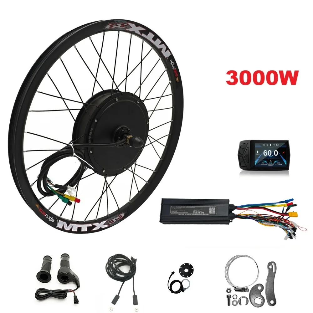 

Комплекты для переоборудования электровелосипедов: заднее мотор-колесо MTX39 72В 3000Вт для колес 26, 27.5, 29 дюймов и 700C