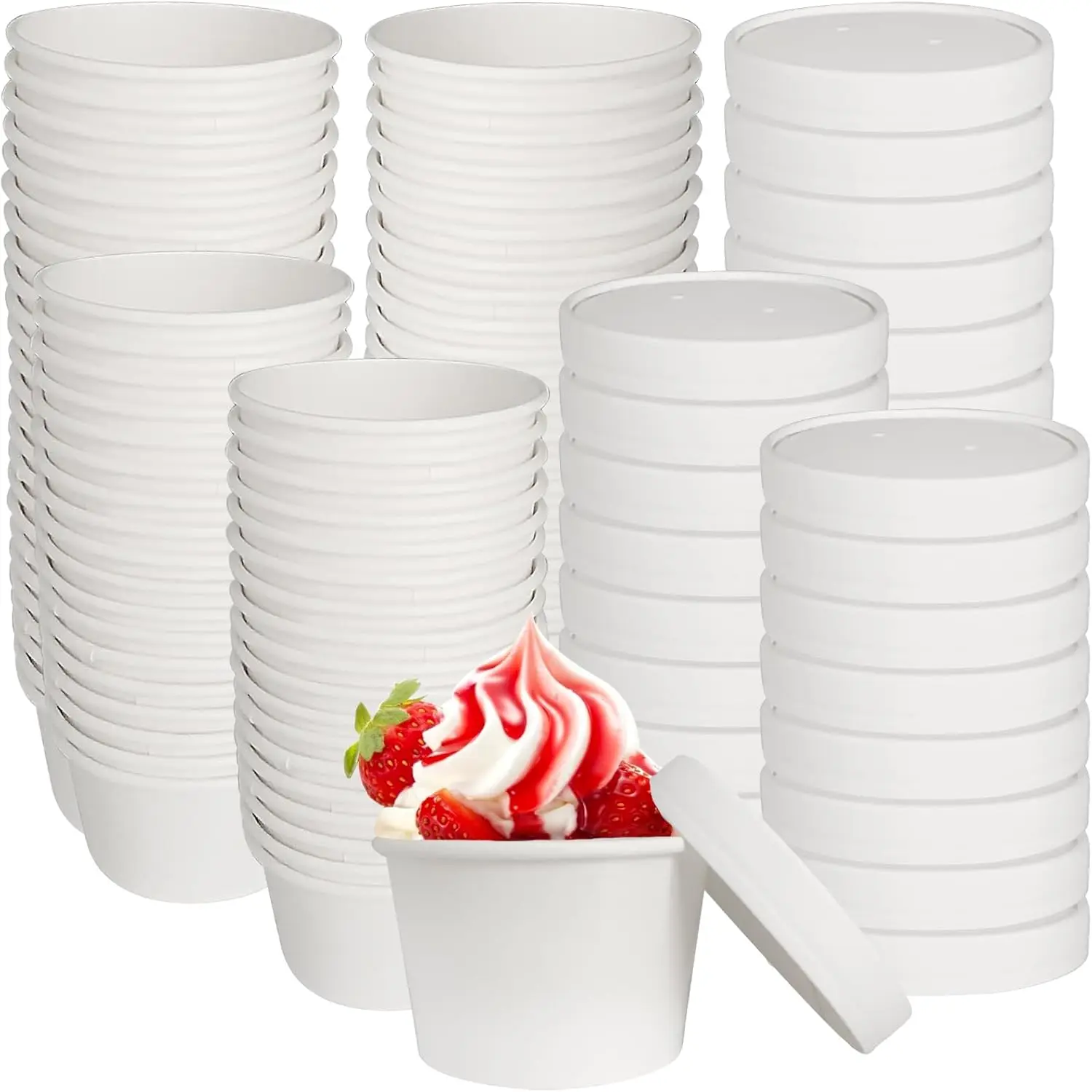 

60 Pack 8 Oz Paper Soup Cups with Lids, Disposable Soup Bowls Bulk Paper Ice Cream Containers, White Food Containers for