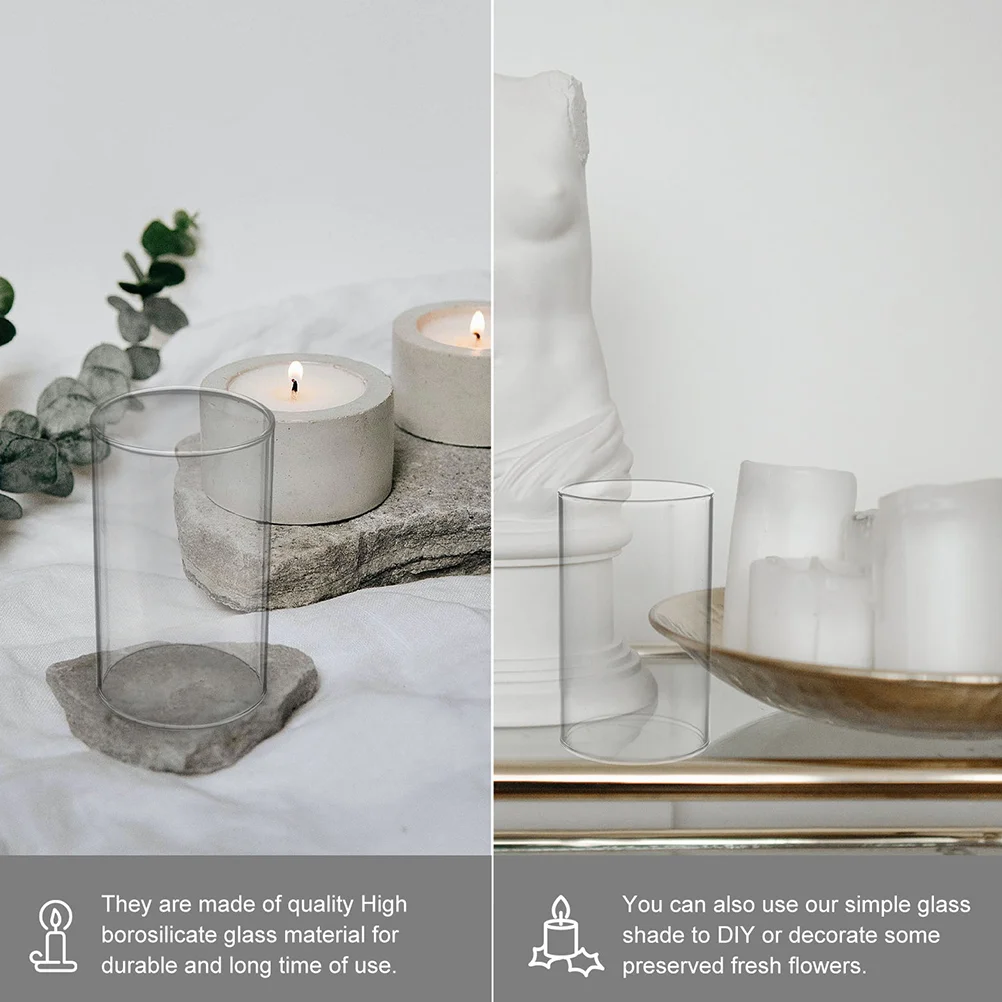 3 Pcs Tea Lights Windproof Cover Clear Glass Covers Desktop Shades LED Open Ended Tube Decorative Holder