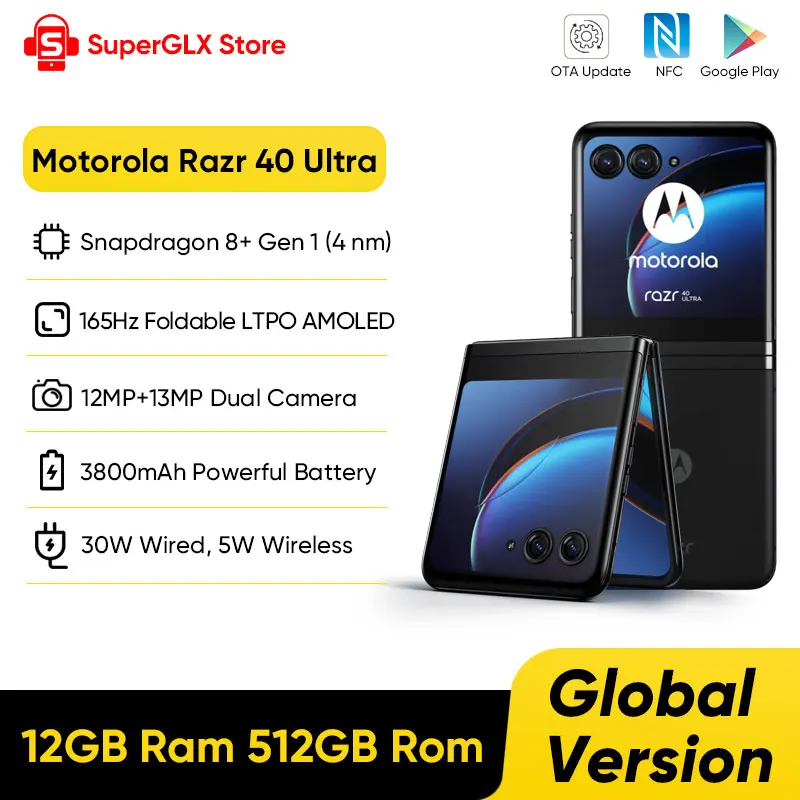 Original Global Version Motorola Moto Razr 40 Ultra 5G 6.9'' 165Hz Folded AMOLED Screen Snapdragon 8+ Gen 1 NFC Support Esim