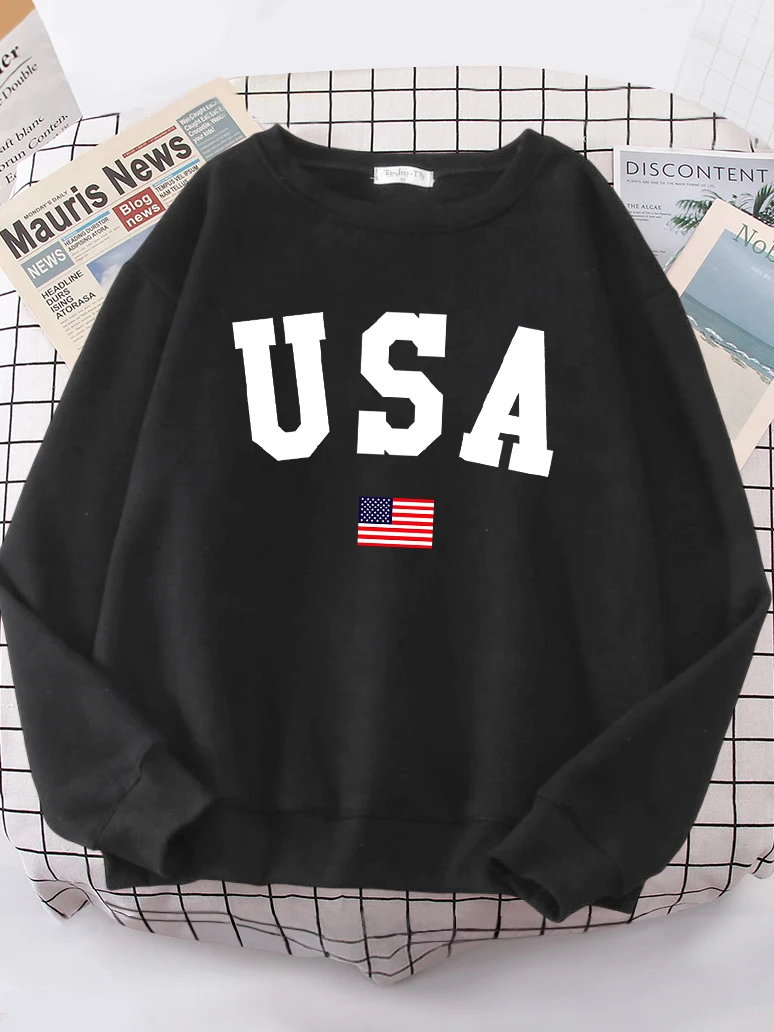 Usa American Flag Patriotic Street Hoody Women simple Oversize Sweatshirt Street All-match Clothing Hipster S-XXL Female Tops