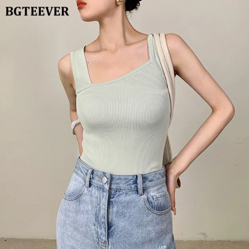 

Модные женские вязаные жилеты BGTEEVER с вырезом-лодочкой, элегантные облегающие женские майки, асимметричные летние женские топы-камизолы