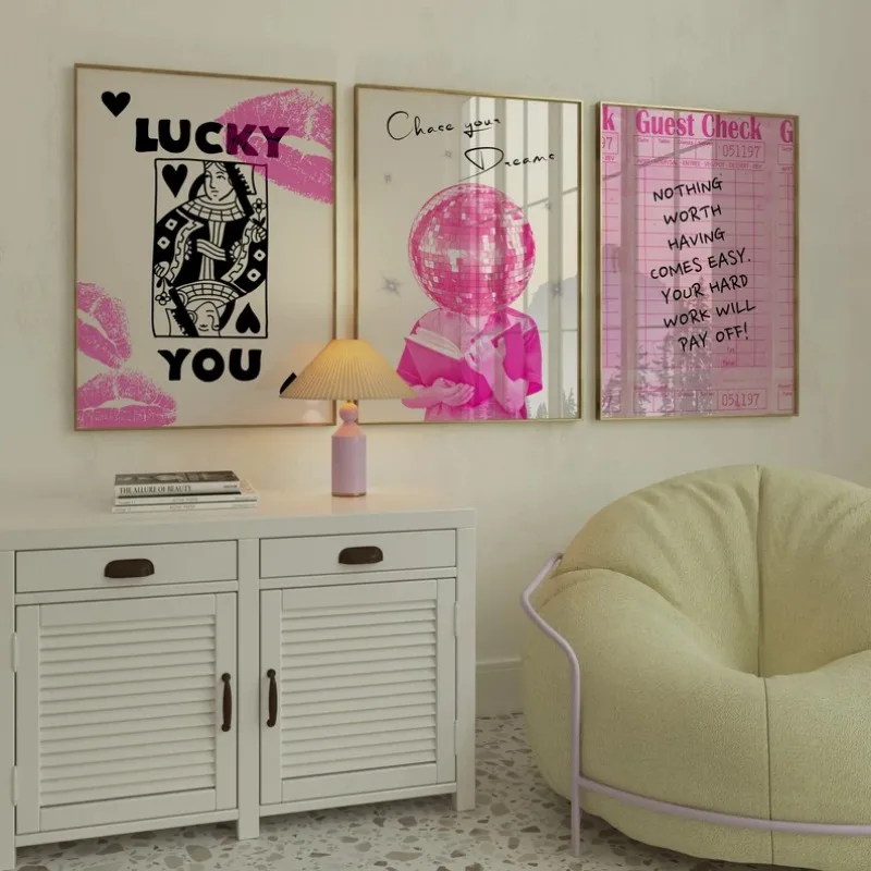 

Colourful Fashion Avant-Garde Poster Pink Orange Wall Art Alphabet Canvas Painting Minimalist Aesthetic Bedroom Wall Art