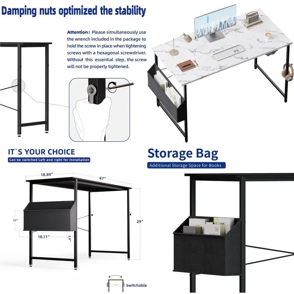 

Compact 47 Storage Computer Desk with Peg Hook for Home Office, Ideal for Small Spaces and Study Needs