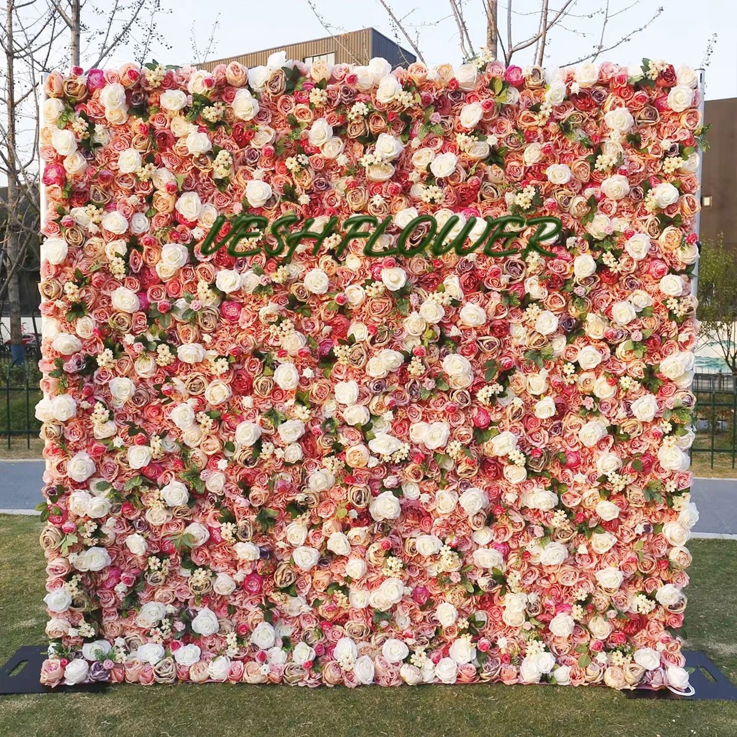 Outdoor Wedding Backdrop 3D Dried rose Curtain Flower Wall Rose Hydrangea Arrangement Floral Event Party Reception Props