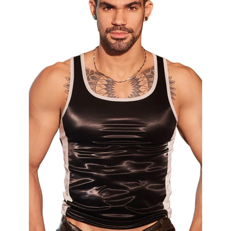 Sports Vest Men's Tight-fitting Shirt Fitness Sexy Muscle Men's Leather Top Erotic Underwear Casaul Elegant Fashion Vest Xog8