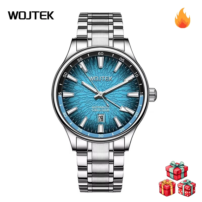 WOJTEK Fission Series Men's Automatic Mechanical Watch Business Waterproof Steel Band Fashion Luminous Calendar Wristwatch
