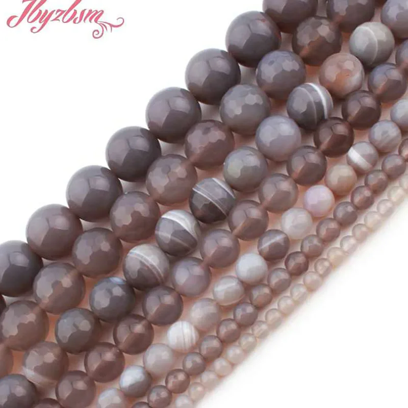 

Natural Round Gray Agates Smooth Faceted Frost Stone Beads Spacer Strand 15" For DIY Necklace Bracelets Jewelry Making 6/8/10mm