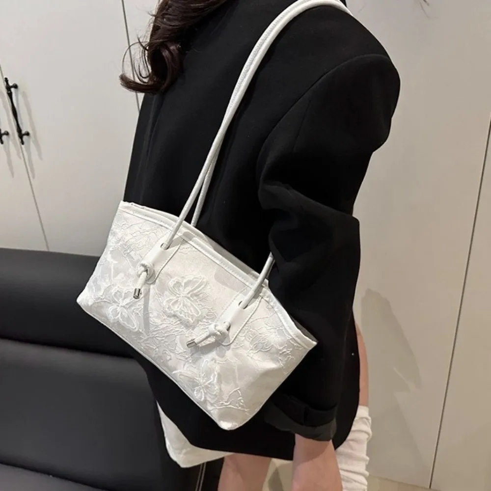 

Retro Y2k Butterfly Tote Bag Commute Large Capacity Shoulder Bag Jacquard Korean Style Pu Leather Handbag Women