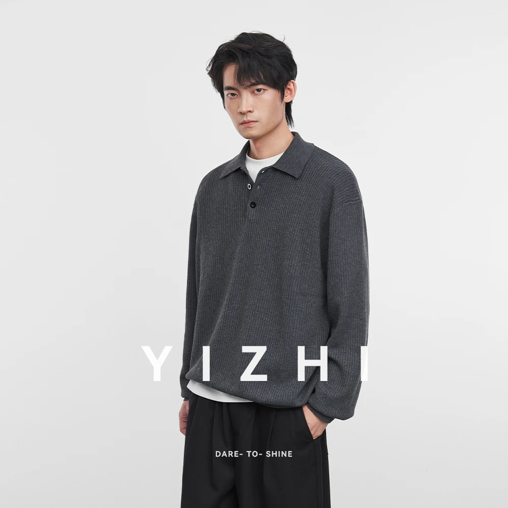 Fashion Men's Knitted Polo Sweater 2025 Autumn and Winter New Lapel Loose Casual Long Sleeve Top Men Solid Color Knitted Sweater