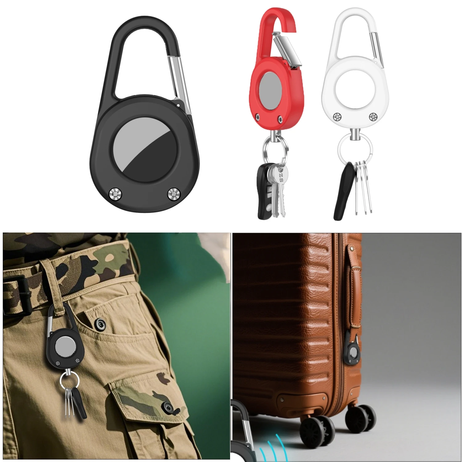 Holder Case for AirTag Anti-Lost Protective Cover with Keychain Carabiner Outdoor GPS Tracker Secure Holder for Keys Backpack