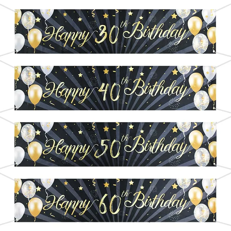 Golden Letter Happy 30 40 50 60 Birthday Bunting Garland Adult Birthday Party Favors Background Banner Gold Glitter Hanging Flag