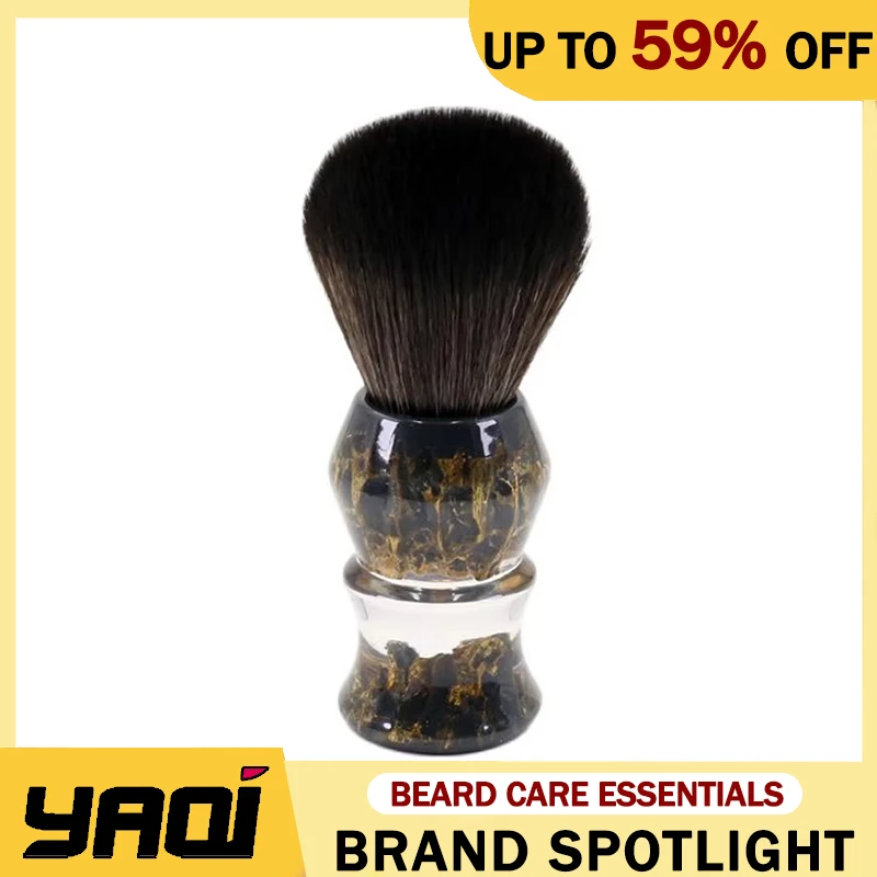 

YAQI DEEP STONES 24 мм синтетические волосы с ручкой из смолы, мужская кисть для влажного бритья, лучшее качество, легкая портативная дорожная щетка для ухода за лицом