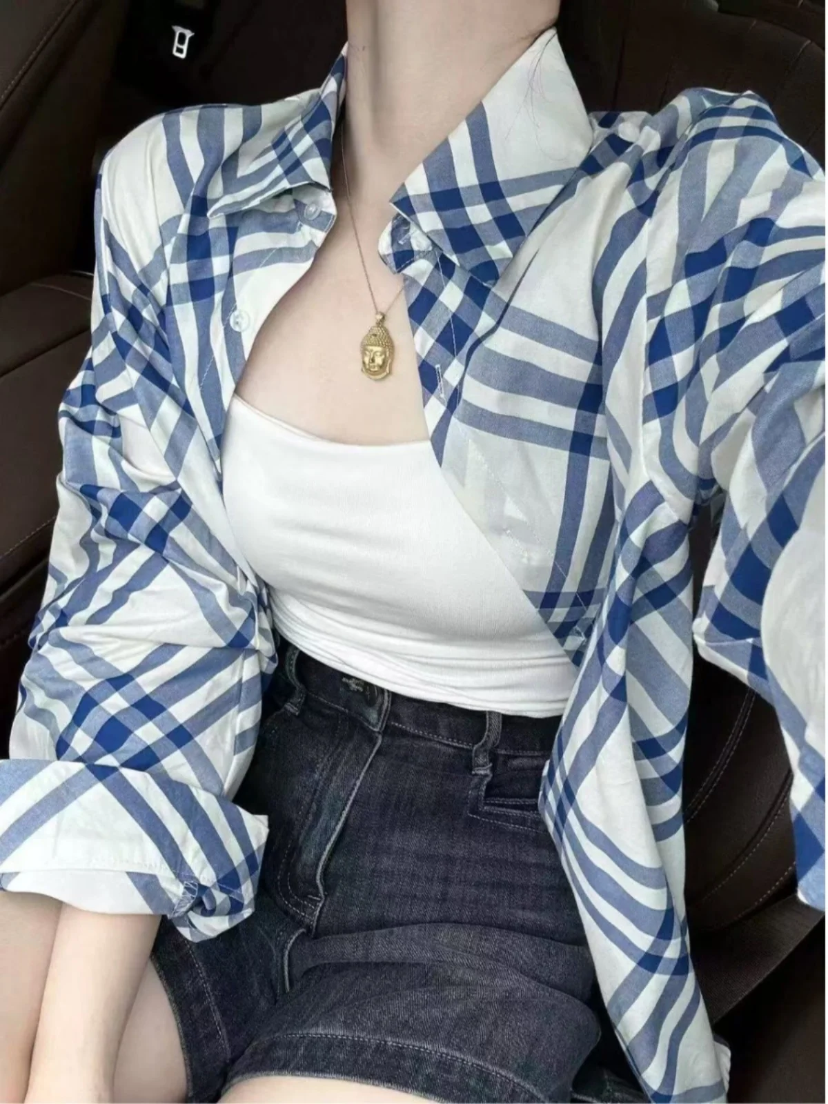 

Blue Striped Boyfriend Sle irt Jaet Loose Outerwear Spring 2026 Small Size Collar Long Sve Regular Fit irt