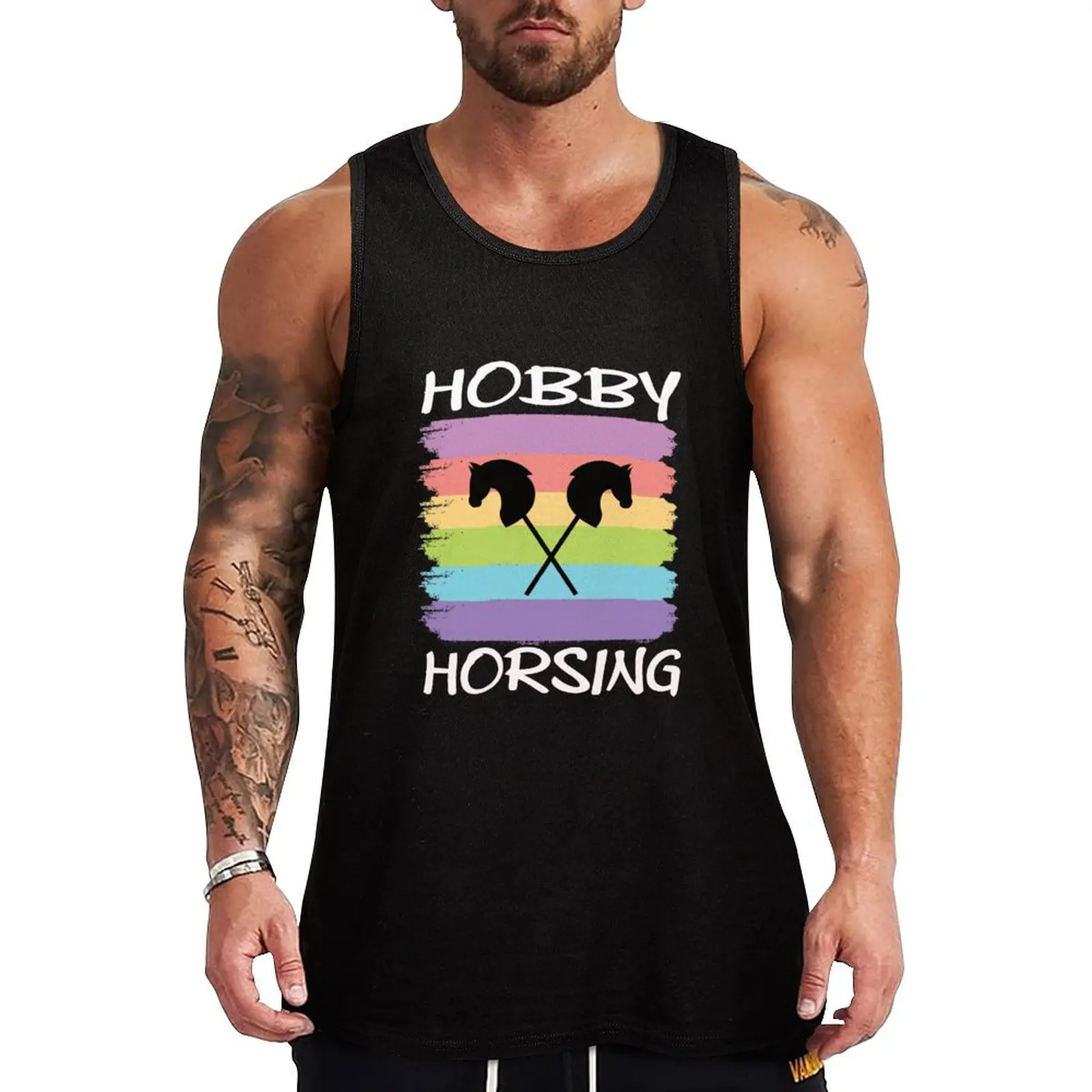 Hobby Horsing Stick camiseta sin mangas para montar a caballo para hombre, gimnasio, culturismo, ropa de verano