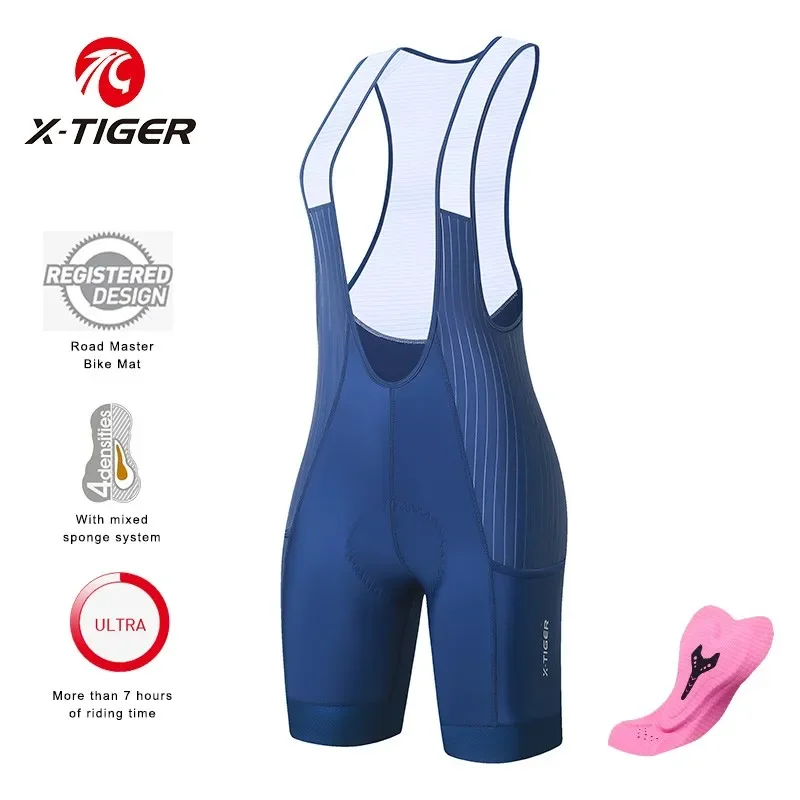 X-Tiger Women Cycling Bib Shorts Sponge Cushion Short Mountain Pants Superelastic Shockproof Comforts MTB Road Bicycle Shorts