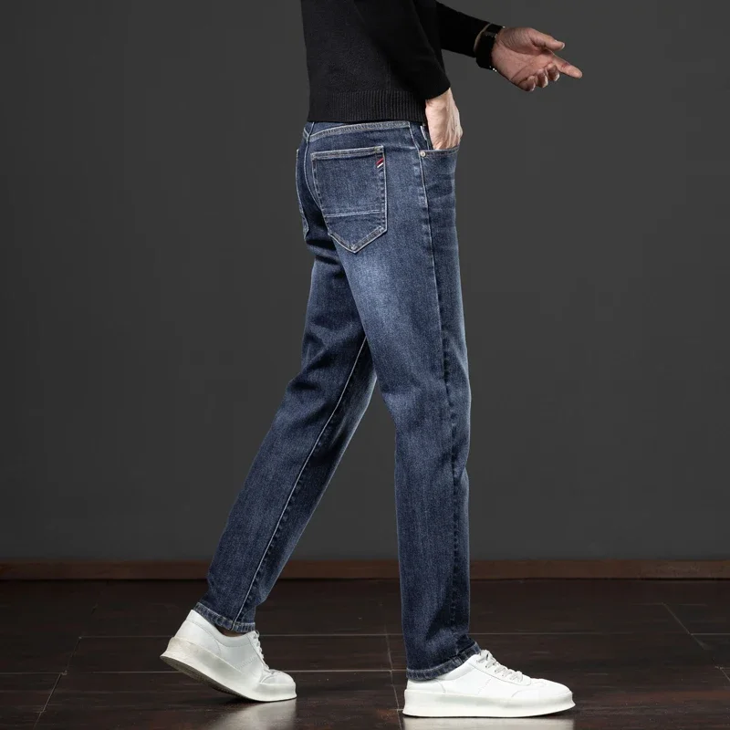 Fashion Korean Slim Retro Casual Trousers Classic Blue Gray Business Work Denim Pants Autumn New Men's Elastic Straight Jeans