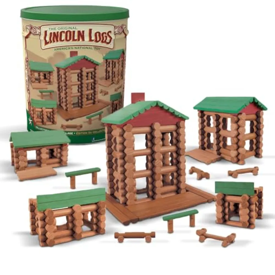 

Collector's Edition Village Set - 327 Real Wood Pieces, Ages 3+, Retro Building Toy for Boys/Girls, Creative Construction Game