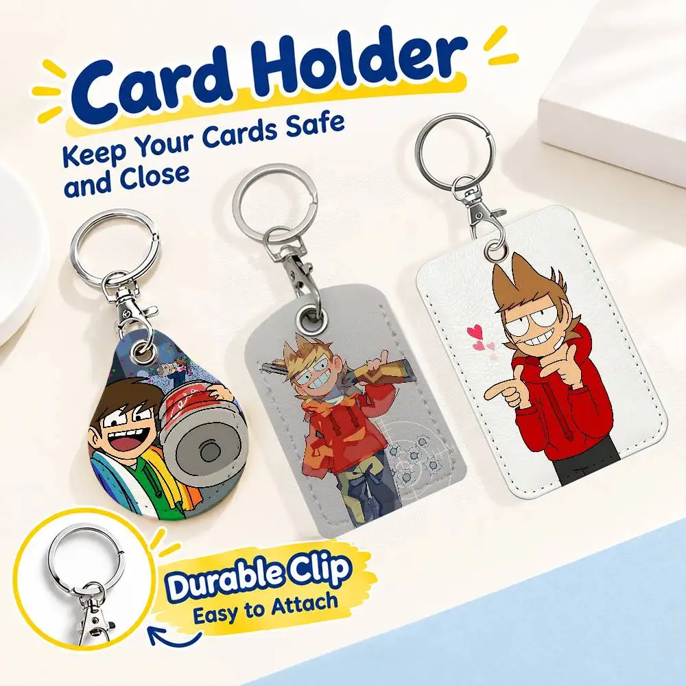 Anime Eddsworld Tord Keychain Card Holder Leather Keeps ID Cash Keys Cards Ready for Work School Travel Daily Errands
