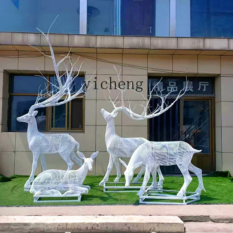 stainless steel hollow sika deer sculpture wrought iron luminous deer metal ornament decorative landscape