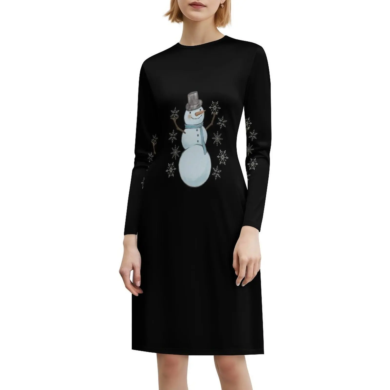 رجل الثلج |   ندفة الثلج |   دع ذلك ثلج |   فستان شتوي بخط عنق على شكل قلب فستان أنيق للحفلات الصيفية للنساء ندفة الثلج في الشتاء