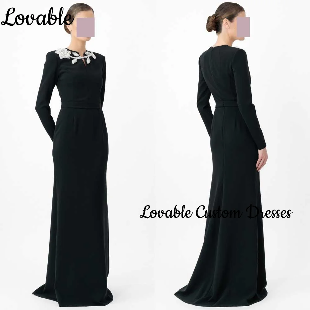 

Русалка Черные платья для торжественных случаев на заказ с овальным вырезом длиной до пола и бисером Женские вечерние платья на молнии с длинным рукавом