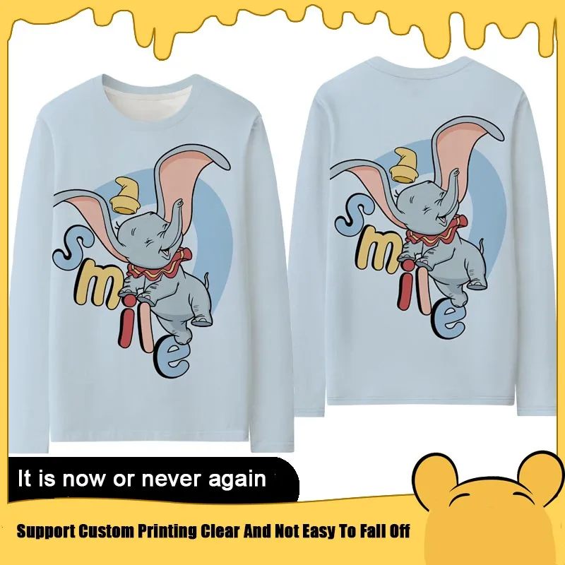 

Dumbo Co-branded Long-sleeved T-shirt Women 2024 New Disney Girls Design Loose Animation Peripheral Clothes