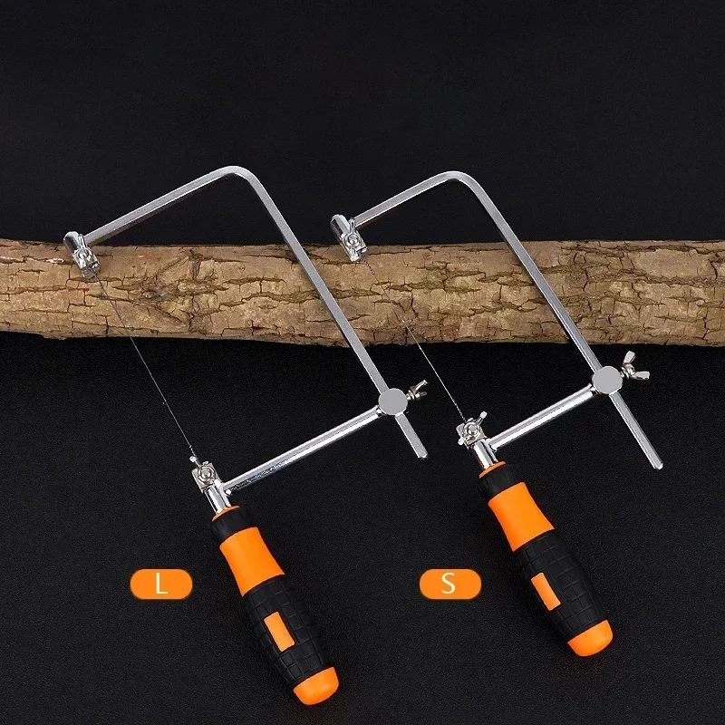 إطار منشار مجوهرات قابل للتعديل - مقبض برتقالي وأسود، 5 شفرات منشار للقطع الدقيق في أعمال النجارة وصناعة المجوهرات بنفسك