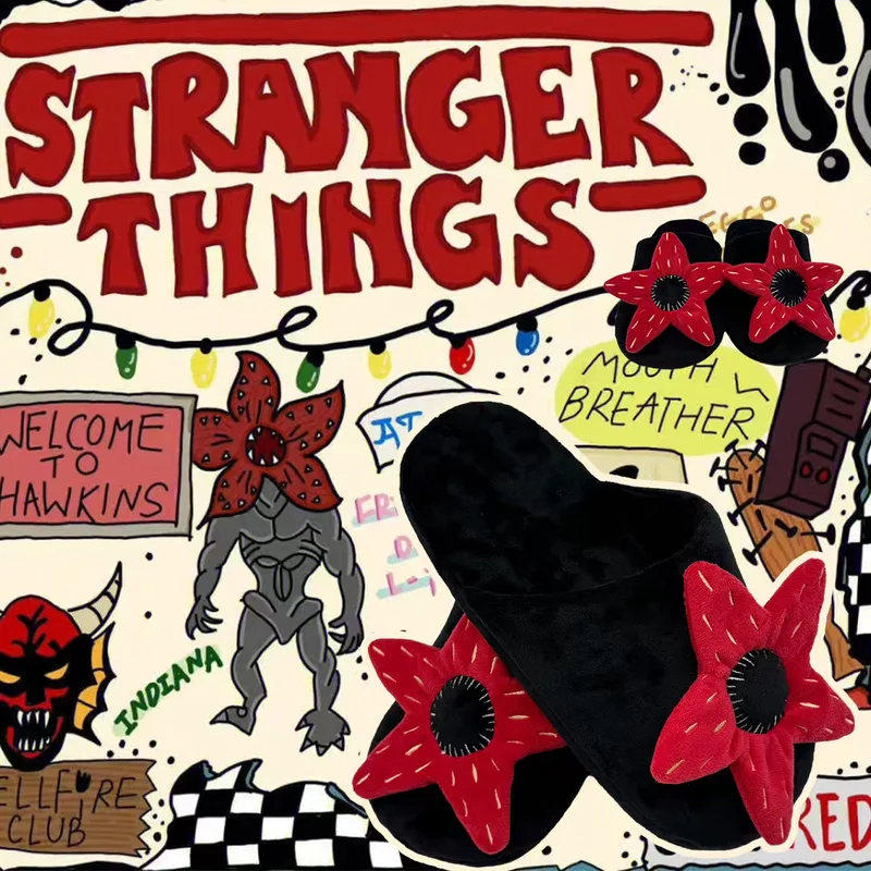 

Stranger Thing Plush Slippers Cartoon Horror Red Flower Stuff Shoes Women Men Indoor House Slipper Christmas Gift Fans Periphery