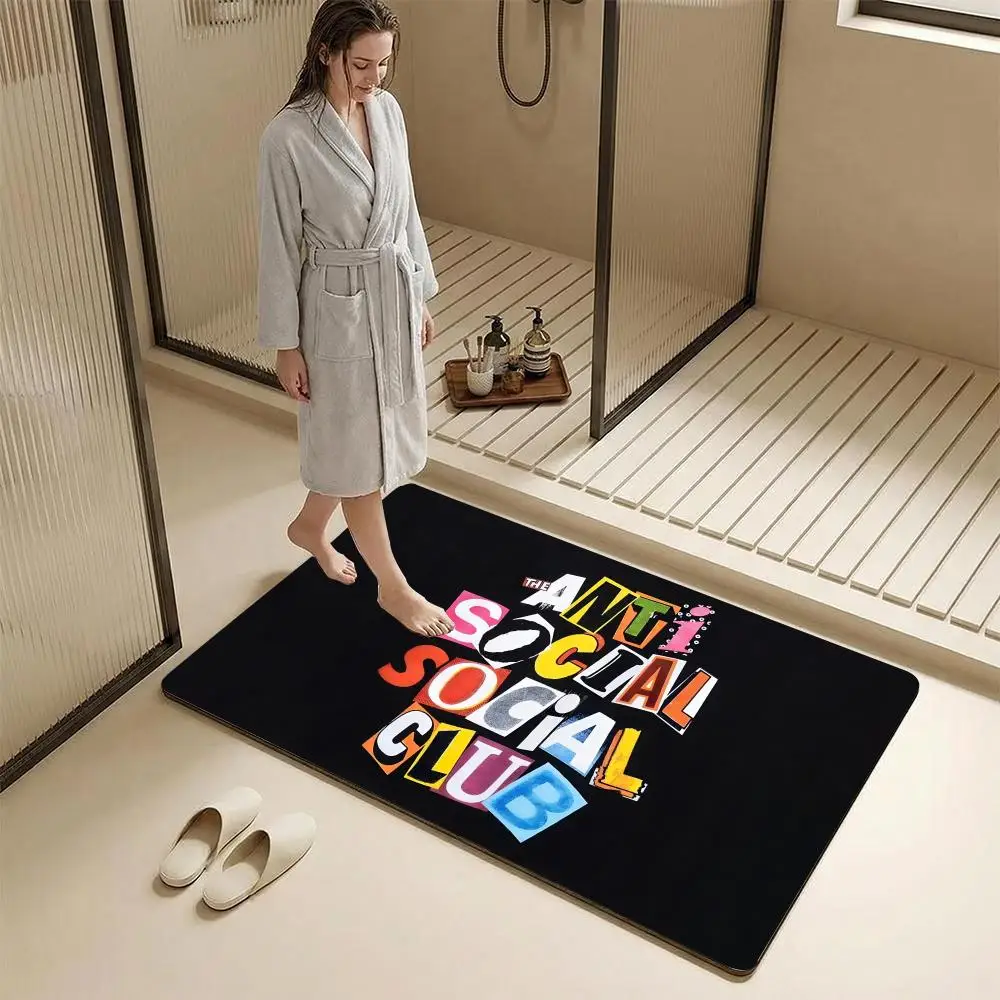 A-Anti Social Social Club Floor Mat Diatomite Bath Mat – Highly Absorbent, Non-Slip, Quick-Drying Bathroom Rug