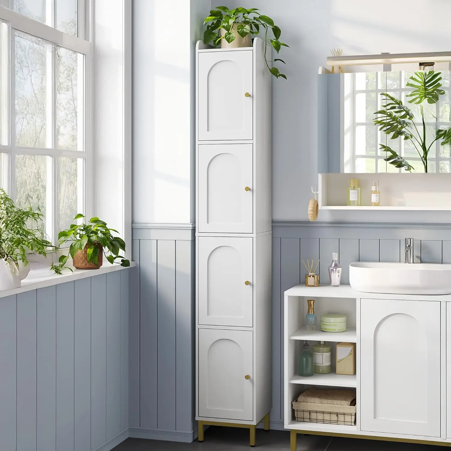 

Slim Tall Storage Cabinet 4 Tier Narrow Bathroom Organizer With Adjustable Feet