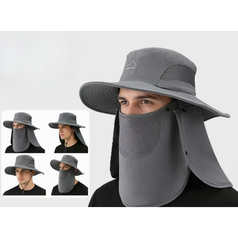 

New Summer Quick Dry Fishing Hat for Men Wide Brim UV Protection Breathable Multi Detachable Face Cover Outdoor Sun Cap