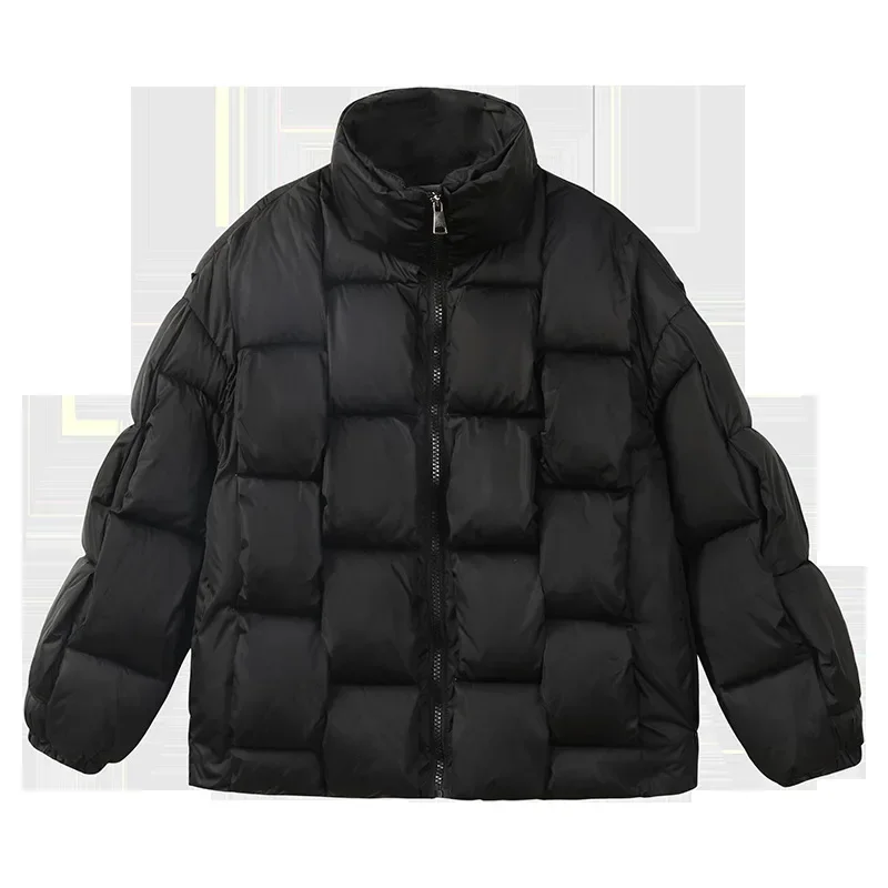 Jaqueta puffer grossa quente para mulheres, parka de gola, quadrado de trama tridimensional, jaqueta coreana acolchoada de algodão, cor doce, nova